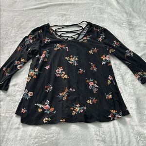 Pink Rose Black Floral Long Sleeve Top